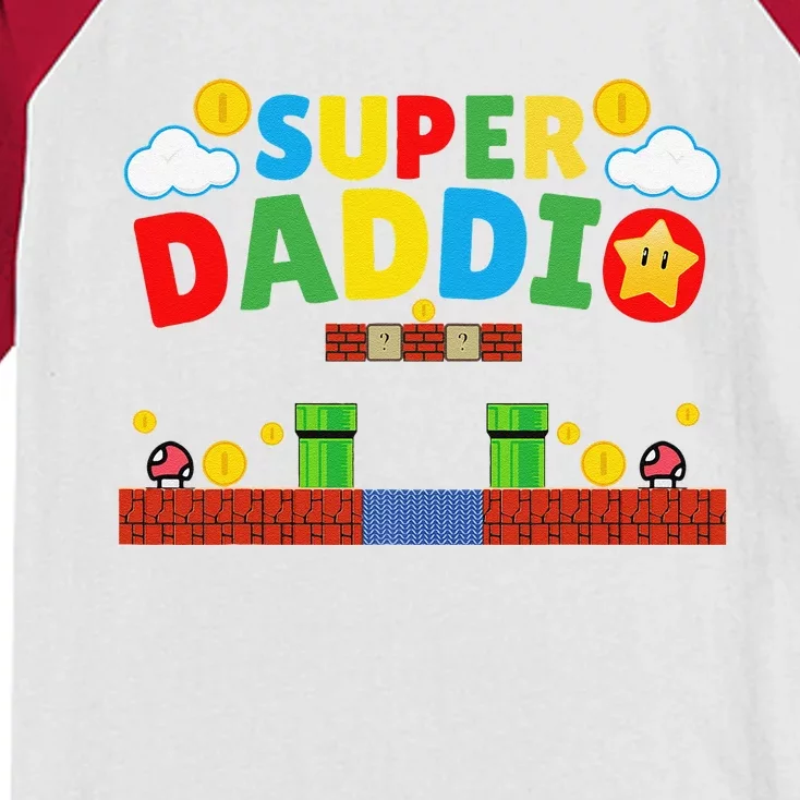 Super Dad Funny Dad Fathers Day Gamer Daddy Super Daddio Kids Colorblock Raglan Jersey