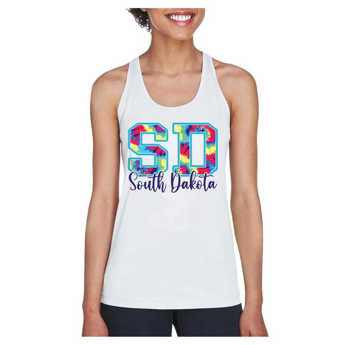 South Dakota Funny Tie Dye Vintage Retro Women's Racerback Tank