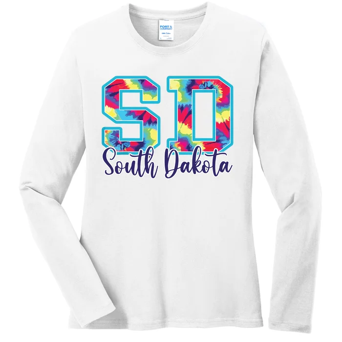 South Dakota Funny Tie Dye Vintage Retro Ladies Long Sleeve Shirt