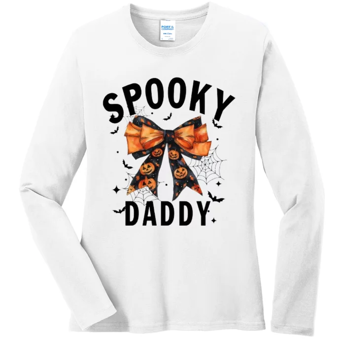 Spooky Daddy Funny Pumpkin Halloween Season Matching Family Ladies Long Sleeve Shirt