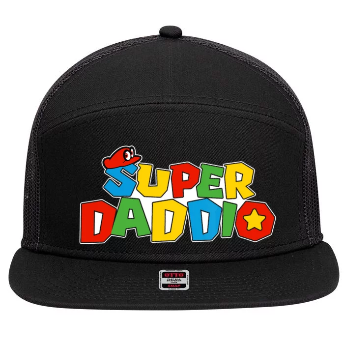 Super Daddio Funny Dad Daddy Father Video Game Lovers 7 Panel Mesh Trucker Snapback Hat