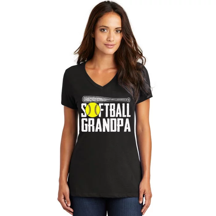 Softball Dad Funny Fathers Day Softball Grandpa Women's V-Neck T-Shirt