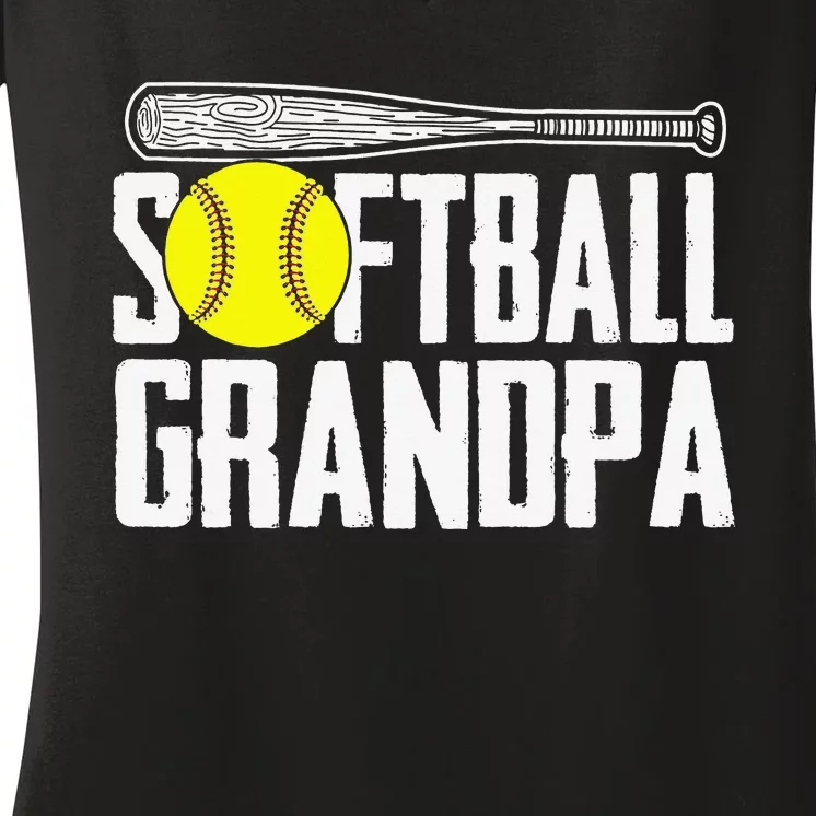 Softball Dad Funny Fathers Day Softball Grandpa Women's V-Neck T-Shirt