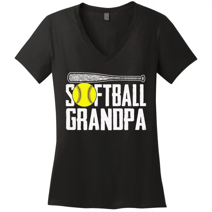 Softball Dad Funny Fathers Day Softball Grandpa Women's V-Neck T-Shirt