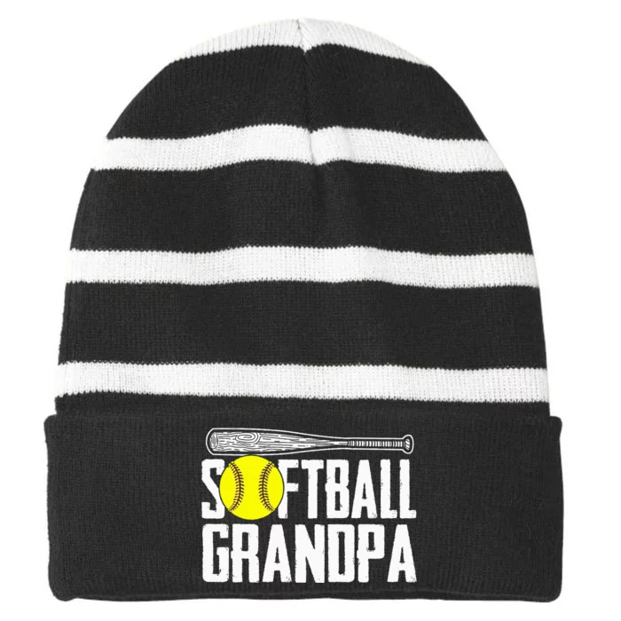 Softball Dad Fathers Day Softball Grandpa Striped Beanie with Solid Band