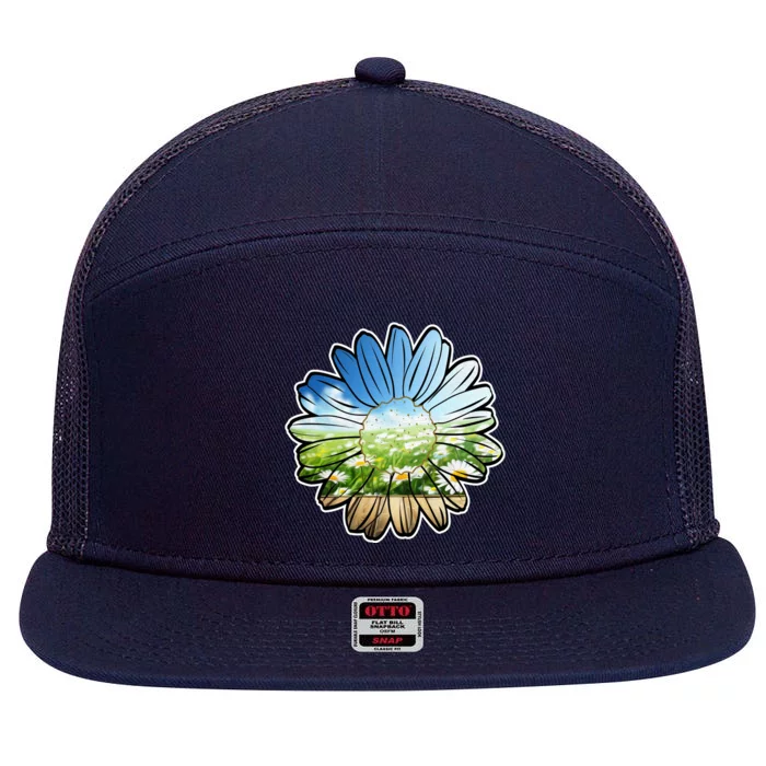 Summer Daisy Field 7 Panel Mesh Trucker Snapback Hat