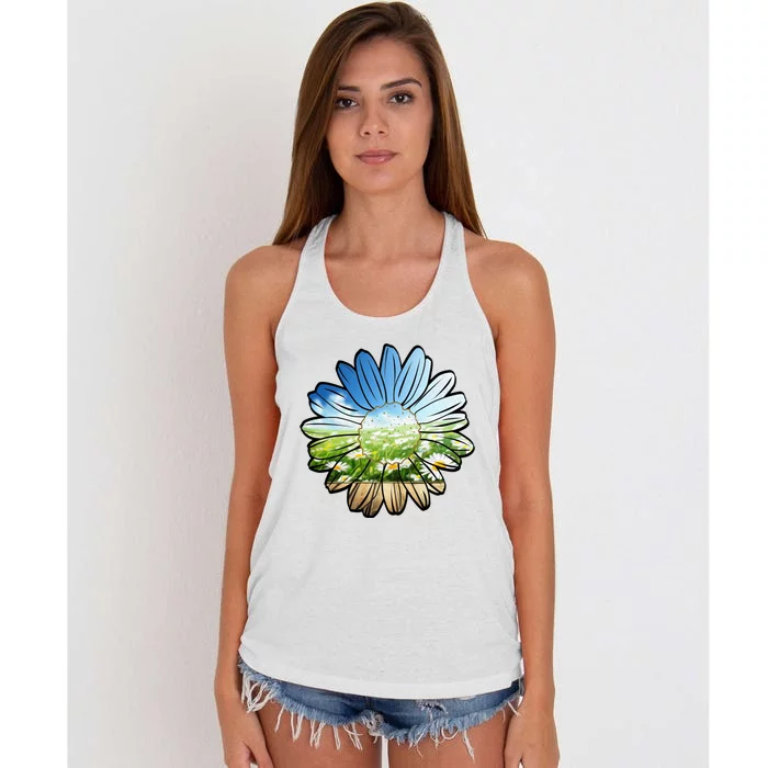 Summer Daisy Field Women's Knotted Racerback Tank