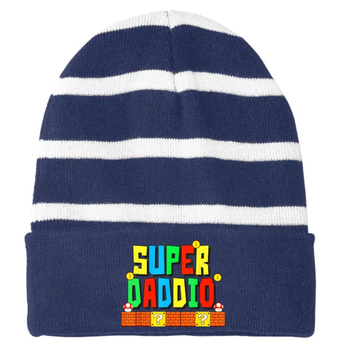 Super Daddio Funny Saying Gamer Father’s Day Gift Striped Beanie with Solid Band