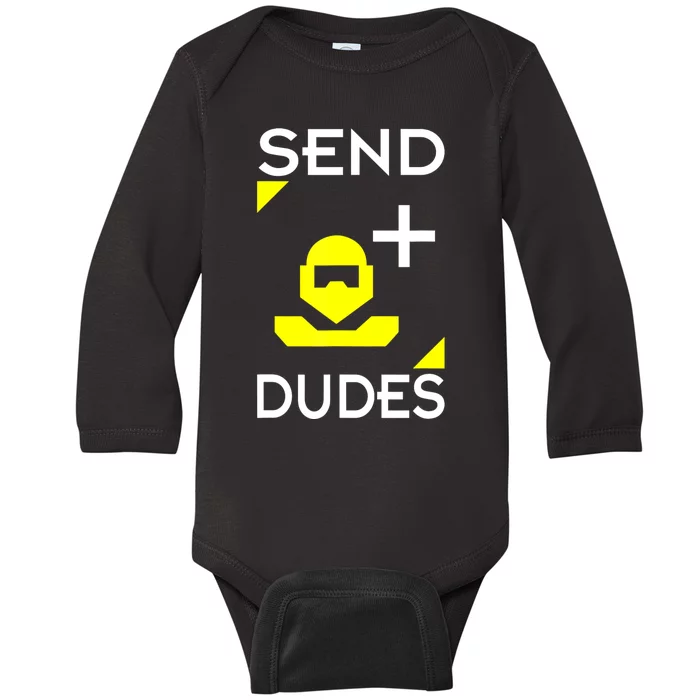 Send Dudes Funny Gamer Meme Baby Long Sleeve Bodysuit