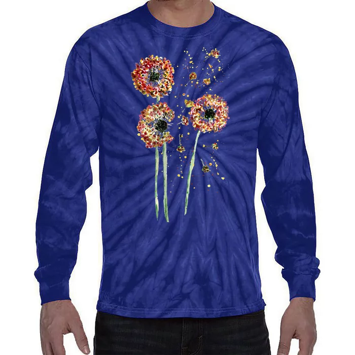 Spring Dandelion Floral Art Tie-Dye Long Sleeve Shirt