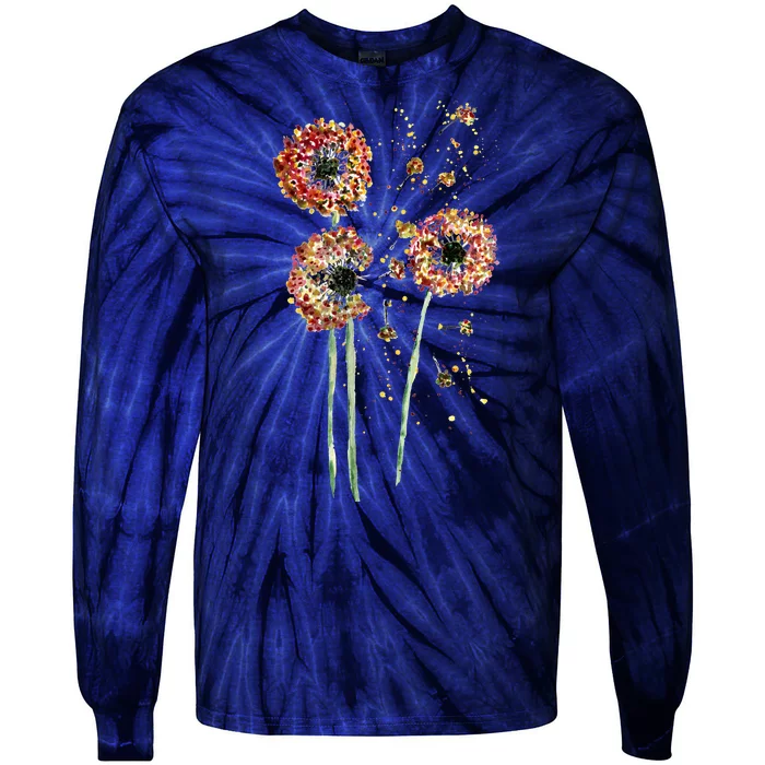 Spring Dandelion Floral Art Tie-Dye Long Sleeve Shirt