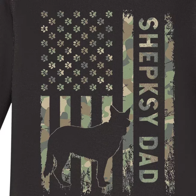 Shepsky Dad German Shepherd Husky Camo USA Flag Baby Long Sleeve Bodysuit