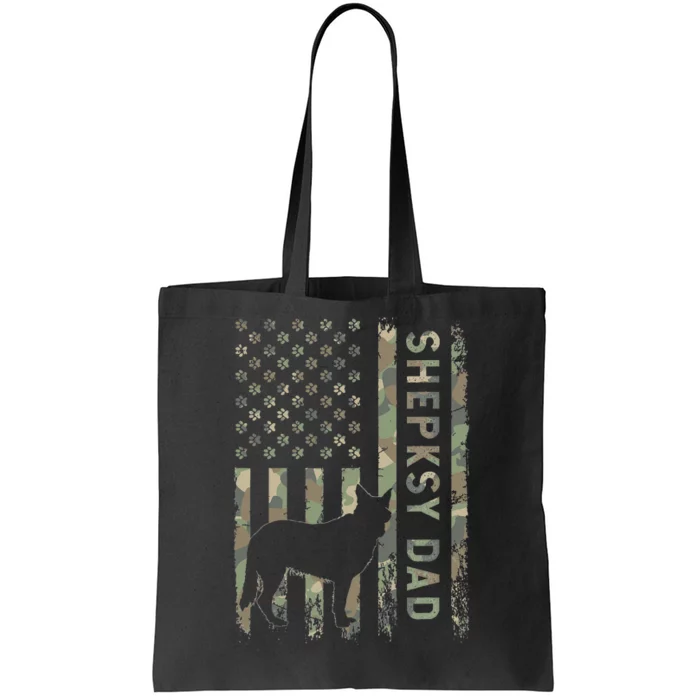 Shepsky Dad German Shepherd Husky Camo USA Flag Tote Bag