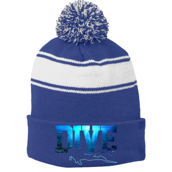 Scuba Diving Gift Dive Ocean Scuba Diver Gift Stripe Pom Pom Beanie