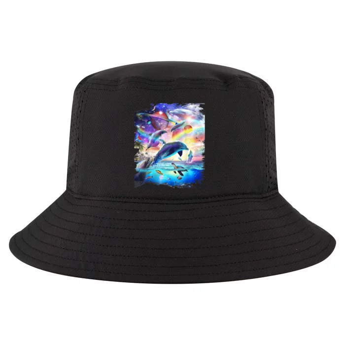 Space Dolphin Galaxy Dolphins Rainbow Cool Comfort Performance Bucket Hat