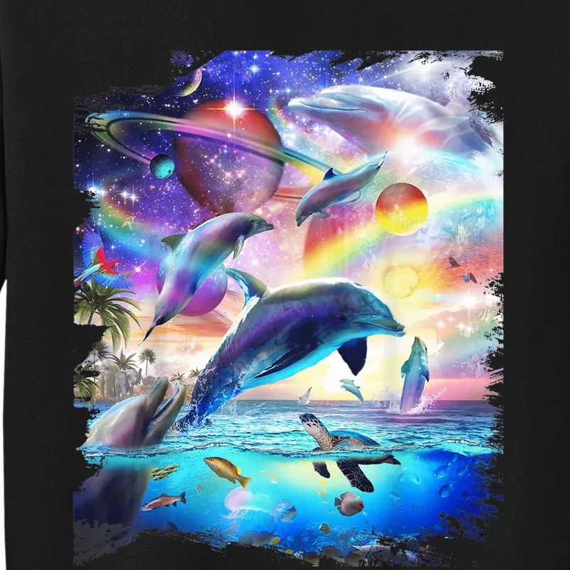 Space Dolphin Galaxy Dolphins Rainbow Tall Sweatshirt