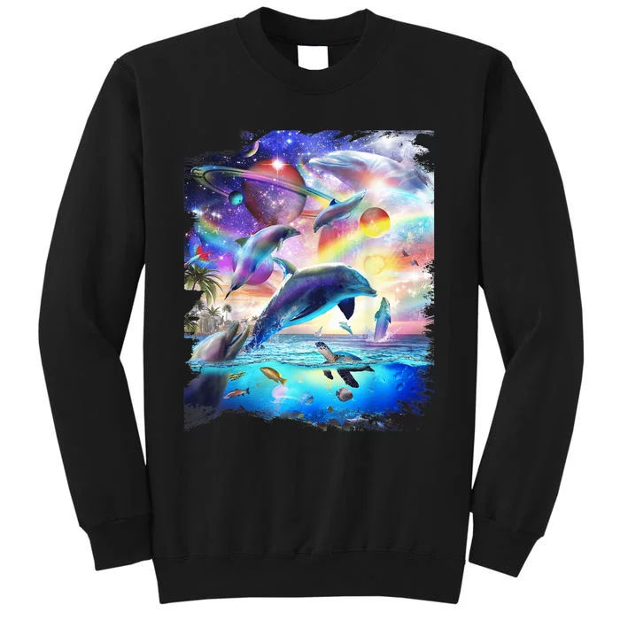 Space Dolphin Galaxy Dolphins Rainbow Tall Sweatshirt