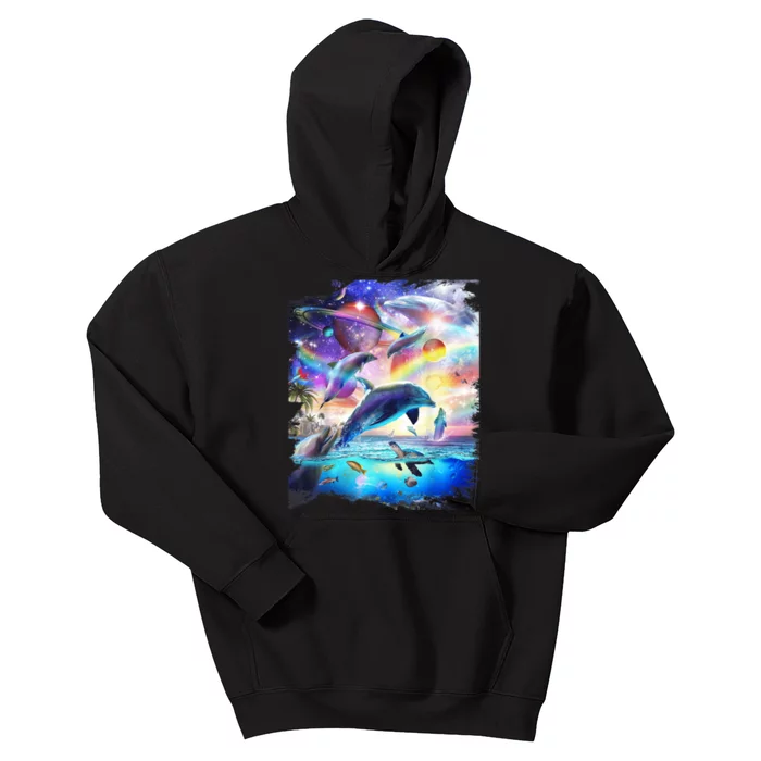 Space Dolphin Galaxy Dolphins Rainbow Kids Hoodie