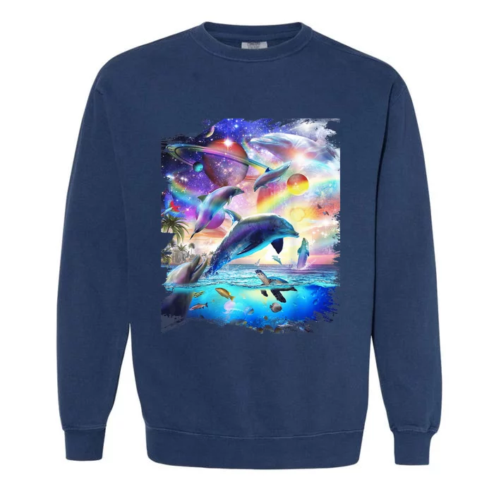 Space Dolphin Galaxy Dolphins Rainbow Garment-Dyed Sweatshirt