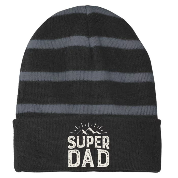 Super Dad Gift For Father's Day Striped Beanie with Solid Band