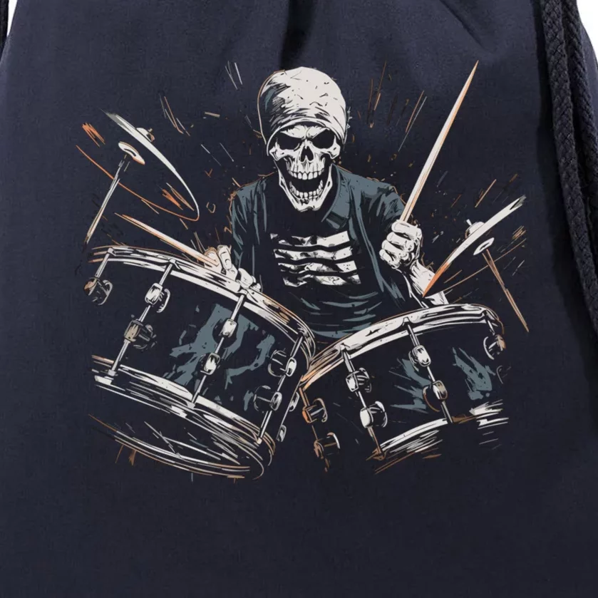 Skeleton Drummer Guy Rock And Roll Band Rock On Drum Kit Cute Gift Drawstring Bag