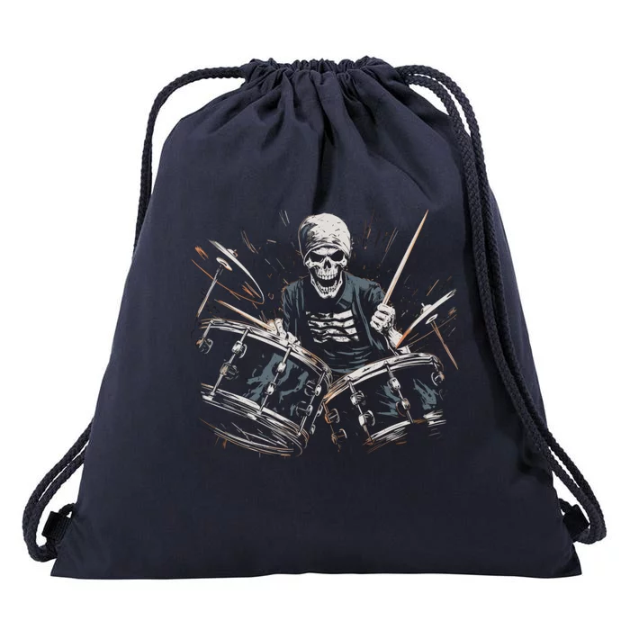 Skeleton Drummer Guy Rock And Roll Band Rock On Drum Kit Cute Gift Drawstring Bag