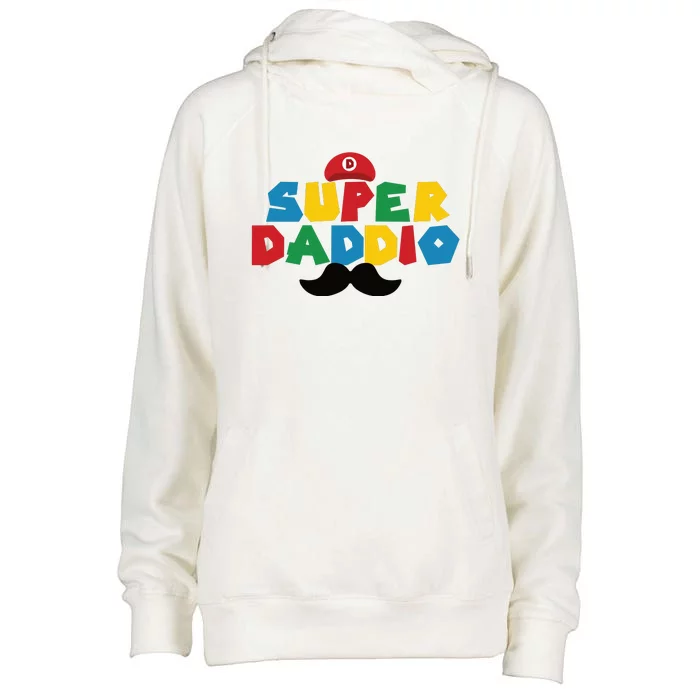 Super Daddio Gamer Dad Moustache Womens Funnel Neck Pullover Hood