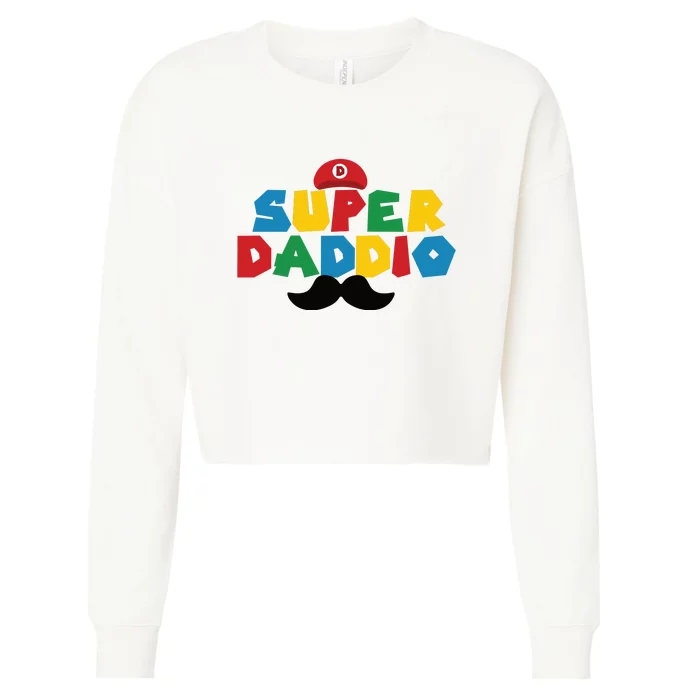 Super Daddio Gamer Dad Moustache Cropped Pullover Crew