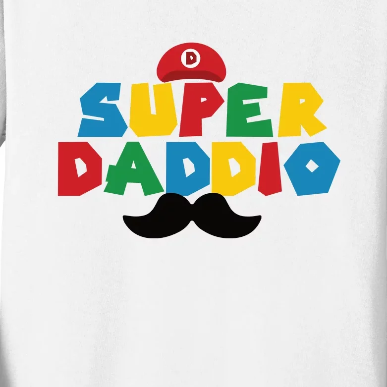 Super Daddio Gamer Dad Moustache Kids Long Sleeve Shirt