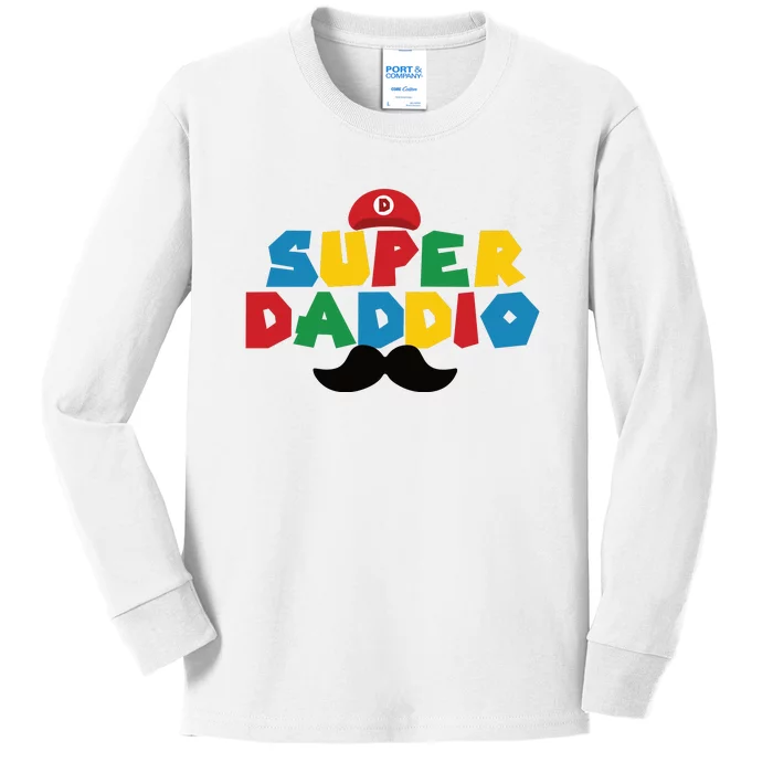 Super Daddio Gamer Dad Moustache Kids Long Sleeve Shirt