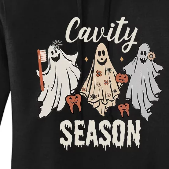 Spooky Dental Ghosts & Toothbrush Funny Halloween Season Women's Pullover Hoodie