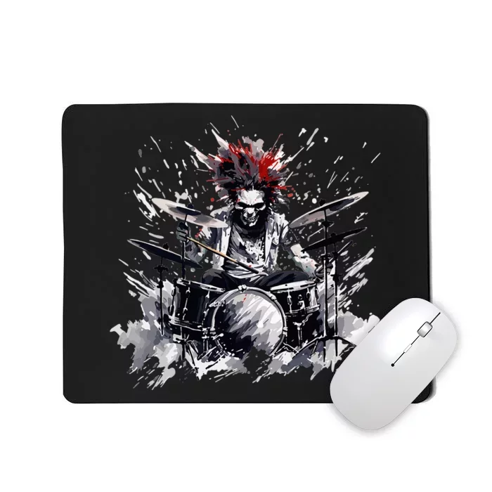 Skeleton Drummer Guy Rock And Roll Band Rock On Drum Kit Mousepad