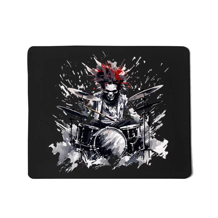 Skeleton Drummer Guy Rock And Roll Band Rock On Drum Kit Mousepad