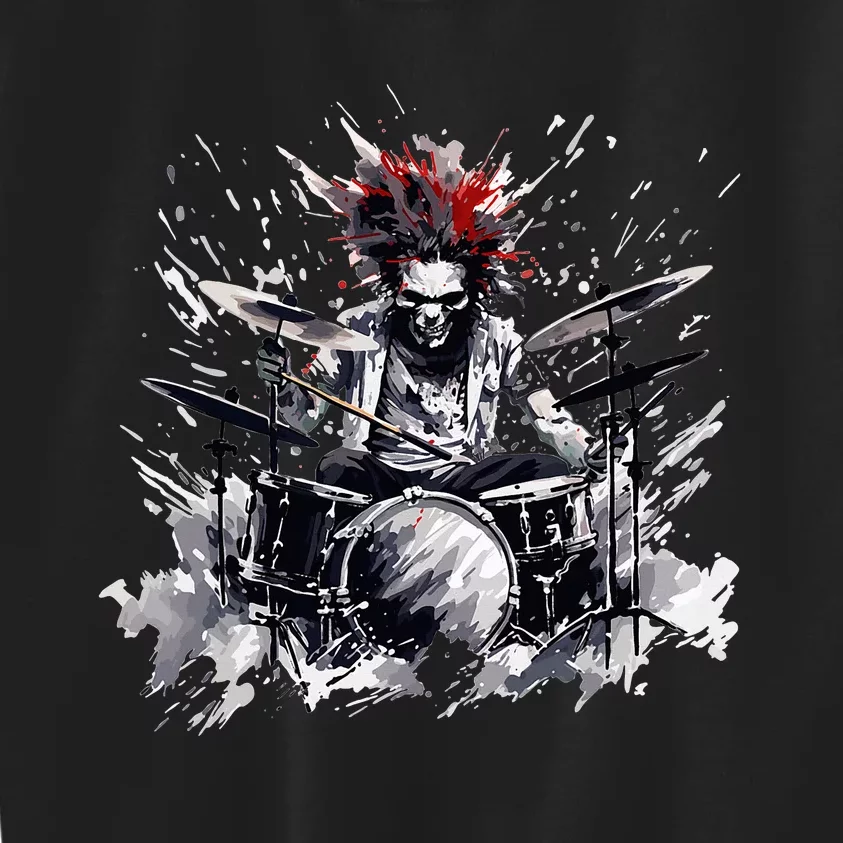 Skeleton Drummer Guy Rock And Roll Band Rock On Drum Kit Kids Sweatshirt