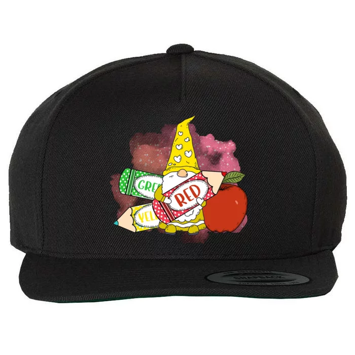 School Days Gnome Cup Crayon 100 Days Of School Wool Snapback Cap