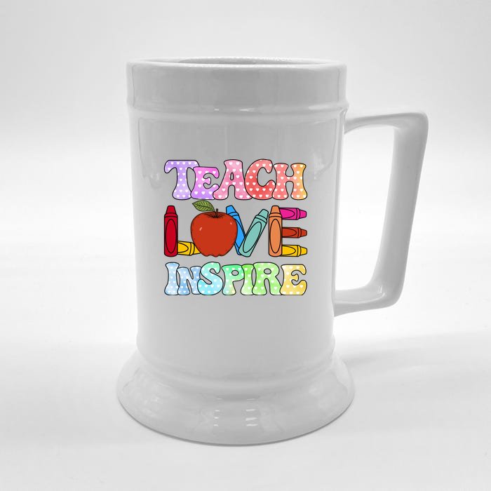 Teach Love Inspire Teacher life Crayon 100 days of school Front & Back Beer Stein