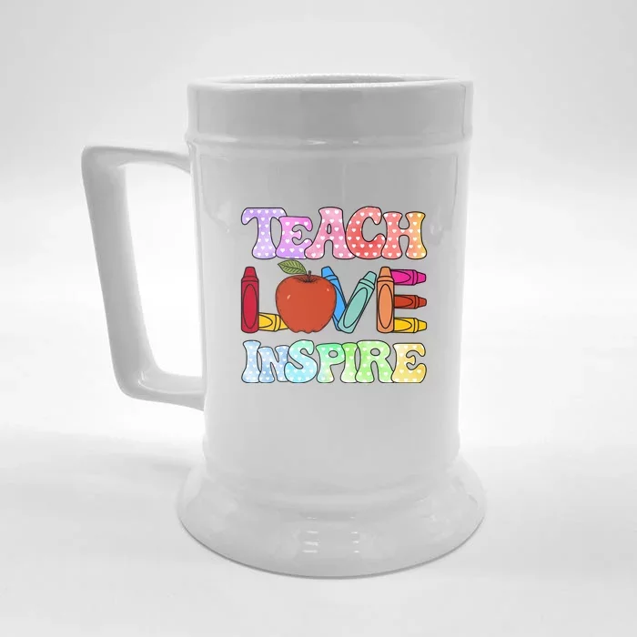 Teach Love Inspire Teacher life Crayon 100 days of school Front & Back Beer Stein