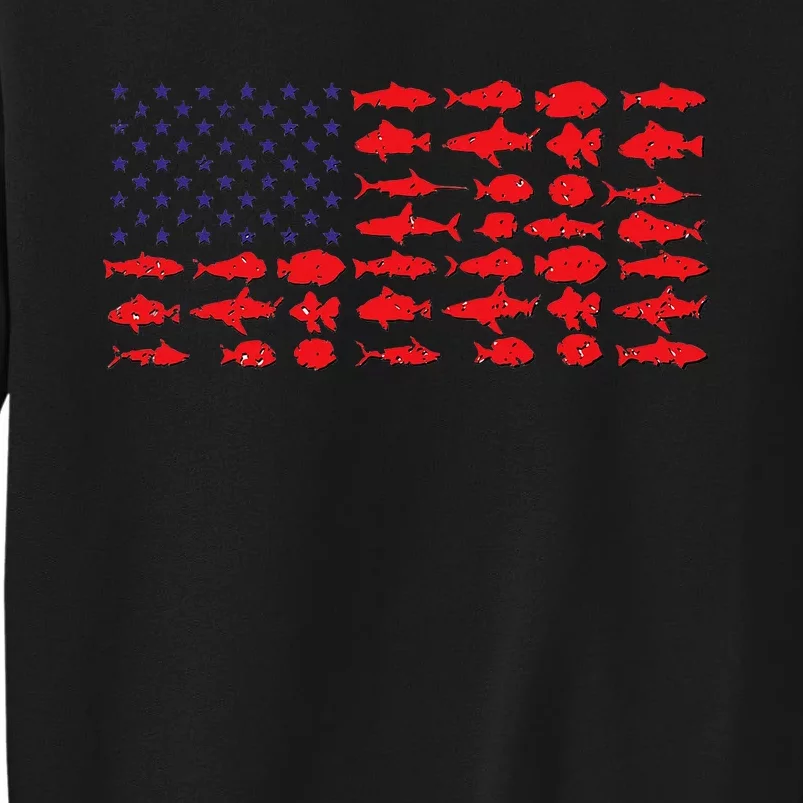 Salty Dad Gift Saltwater Fishing American Flag Ocean Fish Tall Sweatshirt