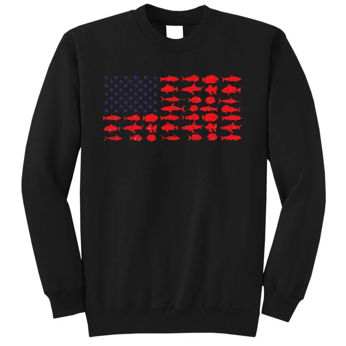 Salty Dad Gift Saltwater Fishing American Flag Ocean Fish Tall Sweatshirt