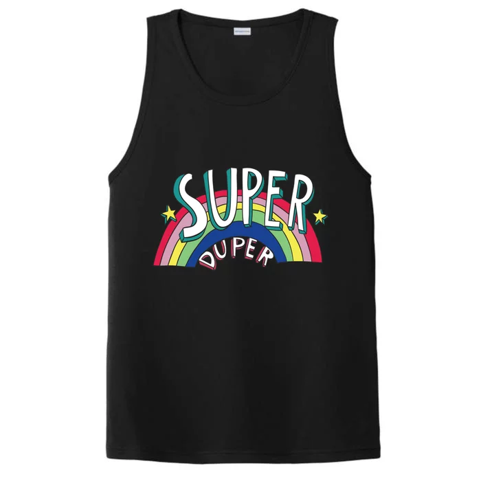 Super Duper Hand Drawn Seventies Style Rainbow Graphic Performance Tank