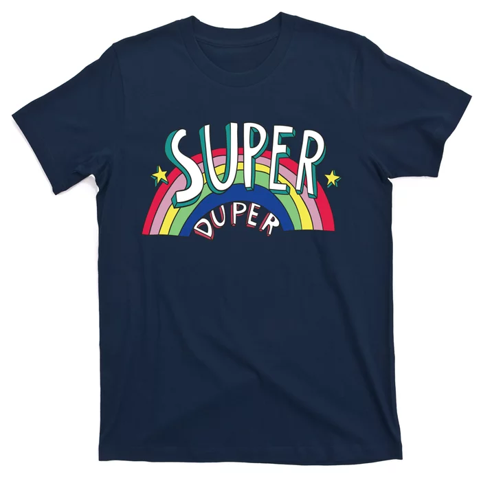 Super Duper Hand Drawn Seventies Style Rainbow Graphic T-Shirt