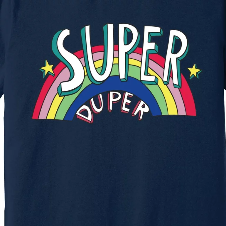 Super Duper Hand Drawn Seventies Style Rainbow Graphic Premium T-Shirt