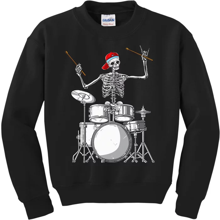 Skeleton Drummer Halloween Costume Playing Drums Gift Kids Sweatshirt