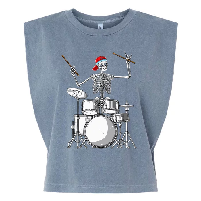 Skeleton Drummer Halloween Costume Playing Drums Gift Garment-Dyed Women's Muscle Tee