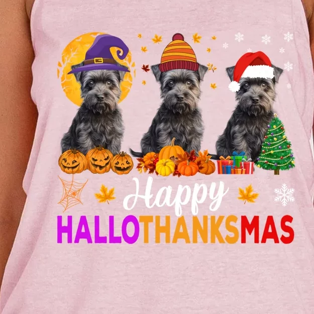 Schnauzer Dog Halloween Christmas Hallothanksmas Gift Women's Knotted Racerback Tank