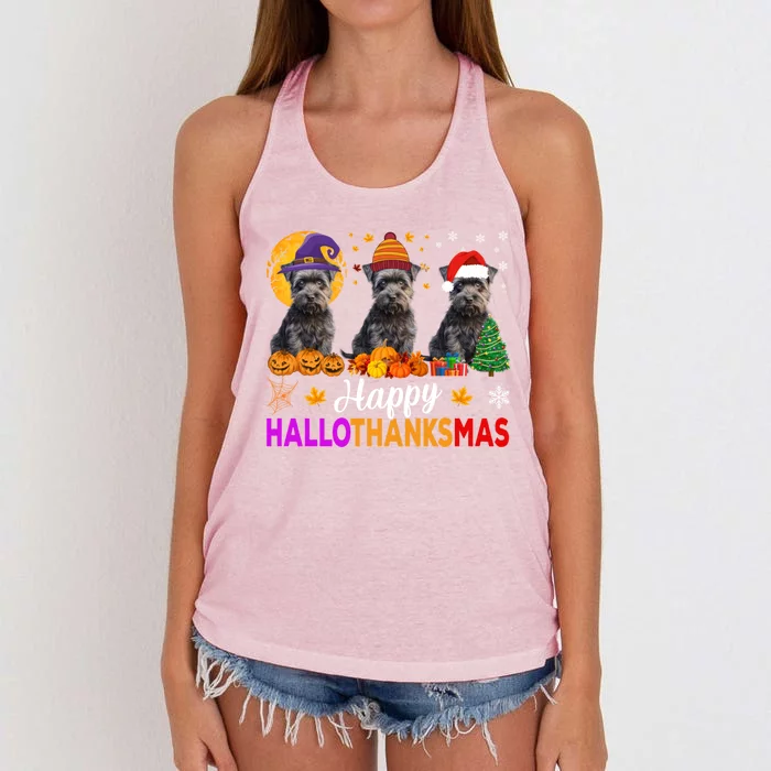 Schnauzer Dog Halloween Christmas Hallothanksmas Gift Women's Knotted Racerback Tank