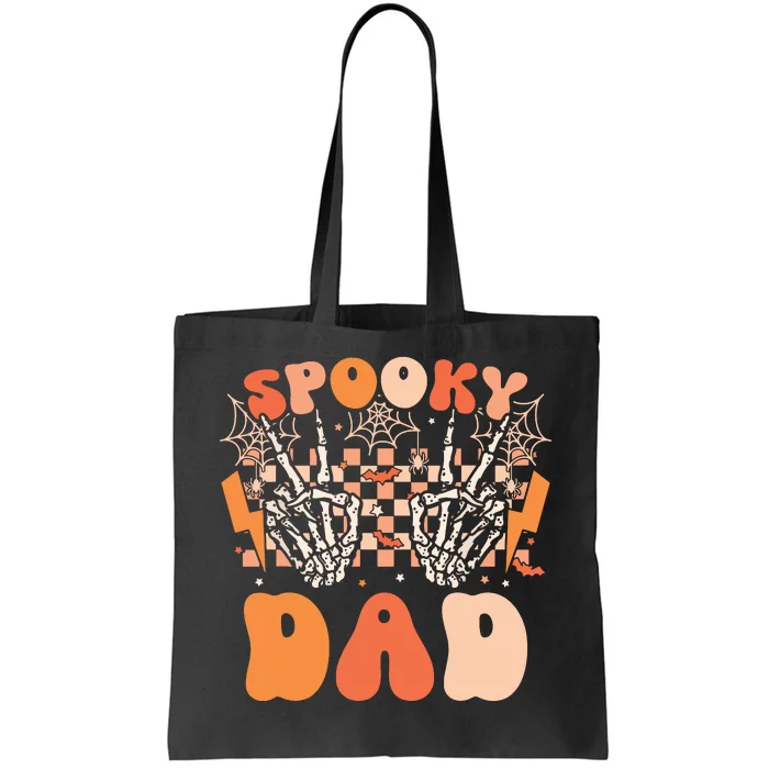 Spooky Dad Halloween Skeleton Costume Retro Groovy Tote Bag