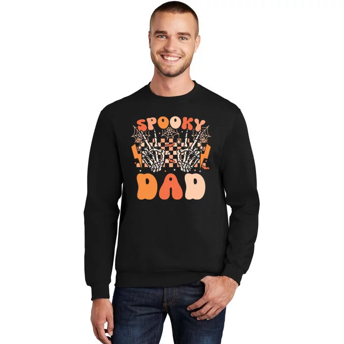 Spooky Dad Halloween Skeleton Costume Retro Groovy Tall Sweatshirt