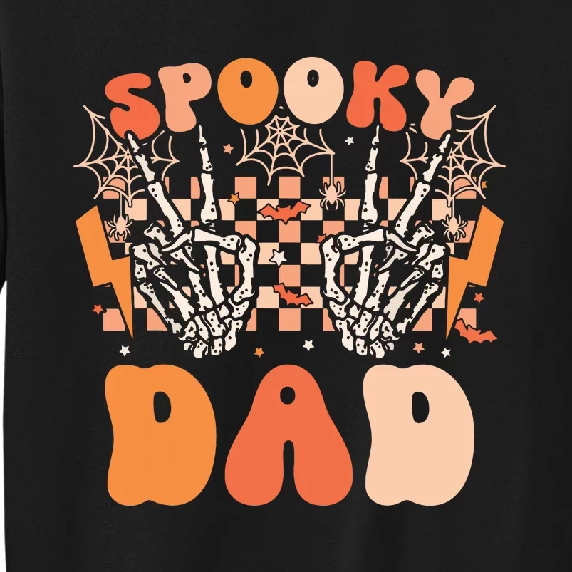 Spooky Dad Halloween Skeleton Costume Retro Groovy Tall Sweatshirt