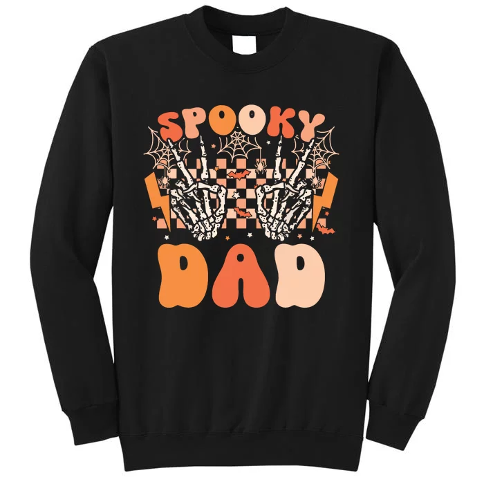 Spooky Dad Halloween Skeleton Costume Retro Groovy Tall Sweatshirt